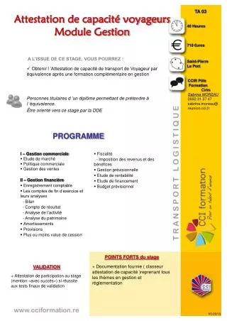 Attestation de capacité voyageurs Module Gestion